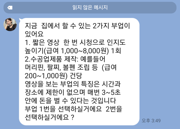 인스타보다가 부업으로 벌수있는 광고 사기인가요202502051553386738